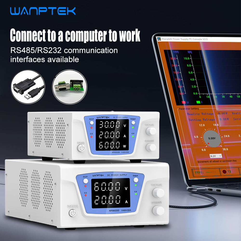 Programmable Dc Power Supply 60V 10A - Wanptek RS485/RS232 مختبر قابل للبرمجة قابل