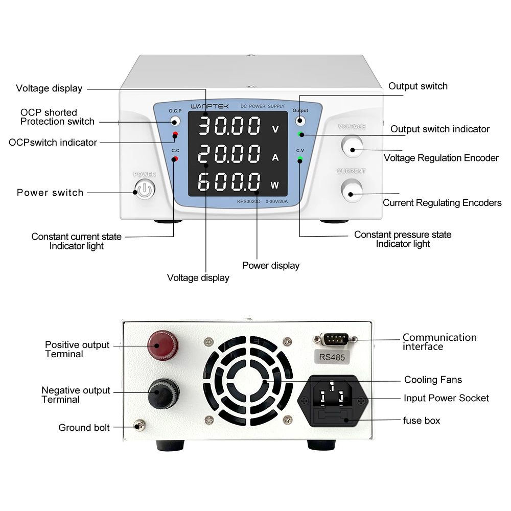 Wanptek RS485/RS232 مختبر قابل - مراجعة Programmable Dc Power Supply 60V 10A وسعره